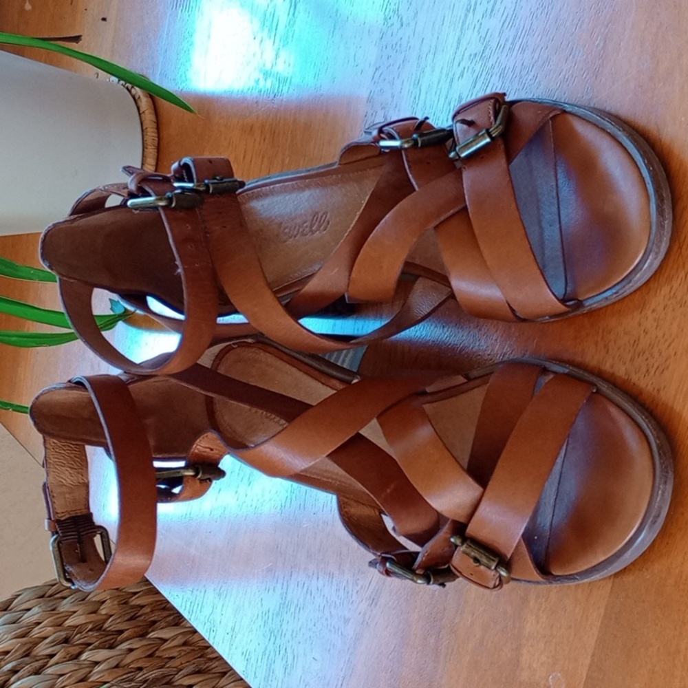 Madewell Brown Leather Strappy Block Heel Sandals - Picture 2 of 15